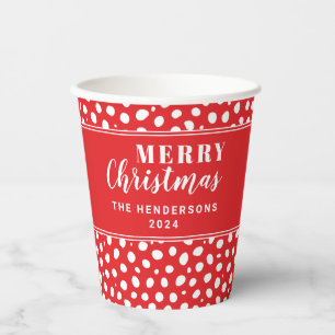 Festive Red Polka Dots Personalized Christmas Paper Cups