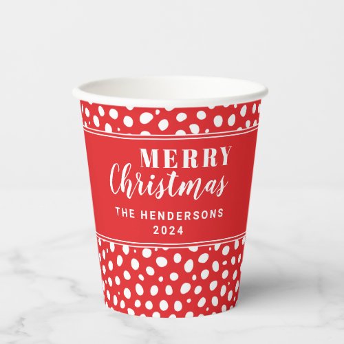 Festive Red Polka Dots Personalized Christmas Paper Cups