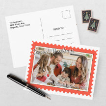 Festive Red Postage Stamp Photo Christmas