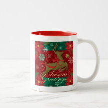 Festive Red Reindeer Holiday Mug,Seasons Greetings