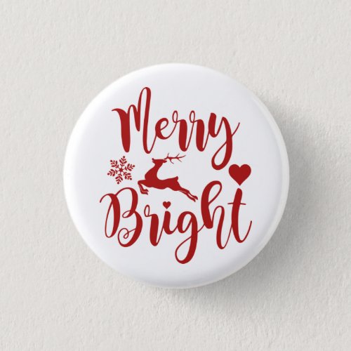 Festive Red Reindeer Merry Bright Christmas Quote Button