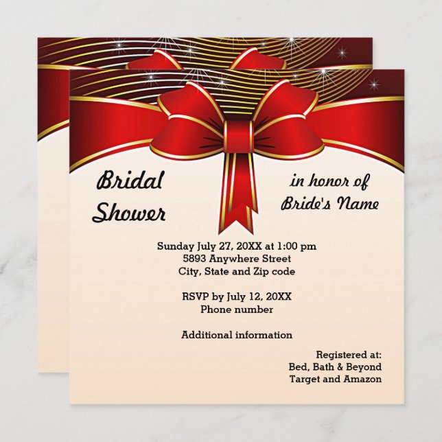 Festive Red Ribbon Bridal Shower Invitation (Front/Back)