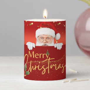 Festive Red Santa Claus Merry Christmas Pillar Candle