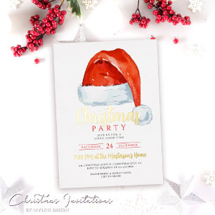 Festive Red Santa Hat Christmas Party Foil Invitation