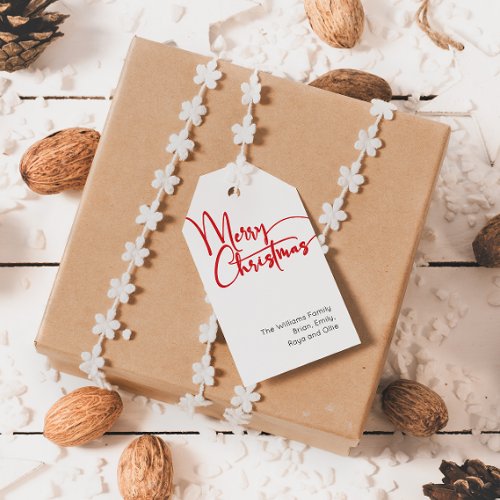 Festive Red Script Merry Christmas Family Gift Tags