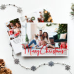 Festive Red Script Merry Christmas Four Photo Holiday Card<br><div class="desc">Celebrate the season with this festive red script Merry Christmas four photo holiday card featuring a touch of elegant charm. The chic design showcases a simple red-and-white color palette, evoking the cozy spirit of winter. Its modern and unique appeal and rustic wording create a perfect balance between seasonal and contemporary....</div>