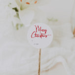 Festive Red Script Merry Christmas Gift Classic Round Sticker<br><div class="desc">Celebrate the season with this festive red script Merry Christmas gift classic round sticker featuring a touch of elegant charm. The chic design showcases a simple red-and-white color palette, evoking the cozy spirit of winter. Its modern and unique appeal and rustic wording create a perfect balance between seasonal and contemporary....</div>