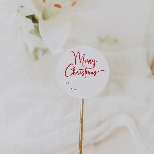 Festive Red Script Merry Christmas Gift Classic Round Sticker