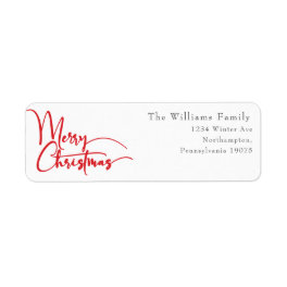 Festive Red Script Merry Christmas Return Address Label