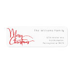 Festive Red Script Merry Christmas Return Address Label<br><div class="desc">Celebrate the season with this festive red script Merry Christmas return address label featuring a touch of elegant charm. The chic design showcases a simple red-and-white color palette, evoking the cozy spirit of winter. Its modern and unique appeal and rustic wording create a perfect balance between seasonal and contemporary. In...</div>