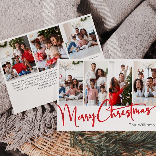 Festive Red Script Merry Christmas Seven Photo Holiday Card