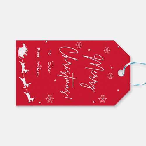 Festive Red Script Merry Christmas To and From Gift Tags