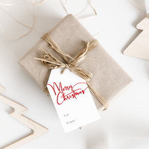 Festive Red Script Merry Christmas To and From Gift Tags
