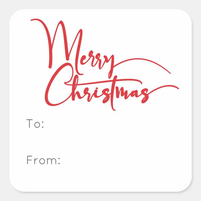 Festive Red Script Merry Christmas To From Square Sticker (Creator Uploaded)