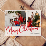 Festive Red Script Merry Christmas Two Photo Holiday Card<br><div class="desc">Celebrate the season with this festive red script Merry Christmas two photo holiday card featuring a touch of elegant charm. The chic design showcases a simple red-and-white color palette, evoking the cozy spirit of winter. Its modern and unique appeal and rustic wording create a perfect balance between seasonal and contemporary....</div>