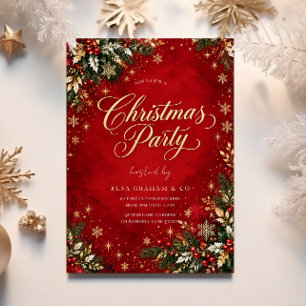 Festive Red Shimmer Corporate Christmas Party Invitation
