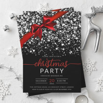 Festive Red Silver Winter Shiny Star Company Xmas  Invitation