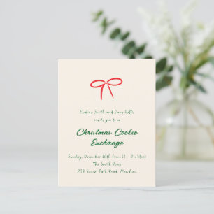 Festive Red Simple Bow Holiday Party Invitation Postcard