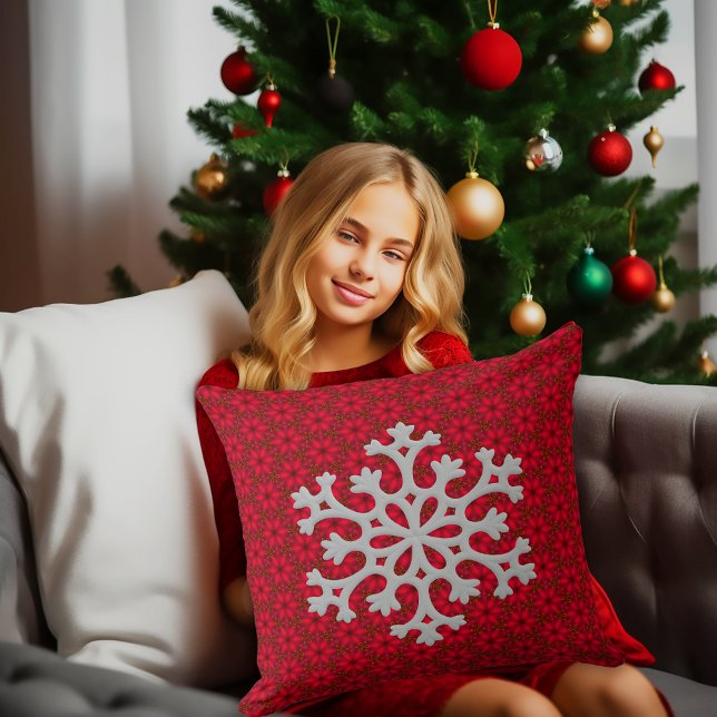 Festive Red Snowflake Decorative Accent  Throw Pillow (Creator Uploaded)