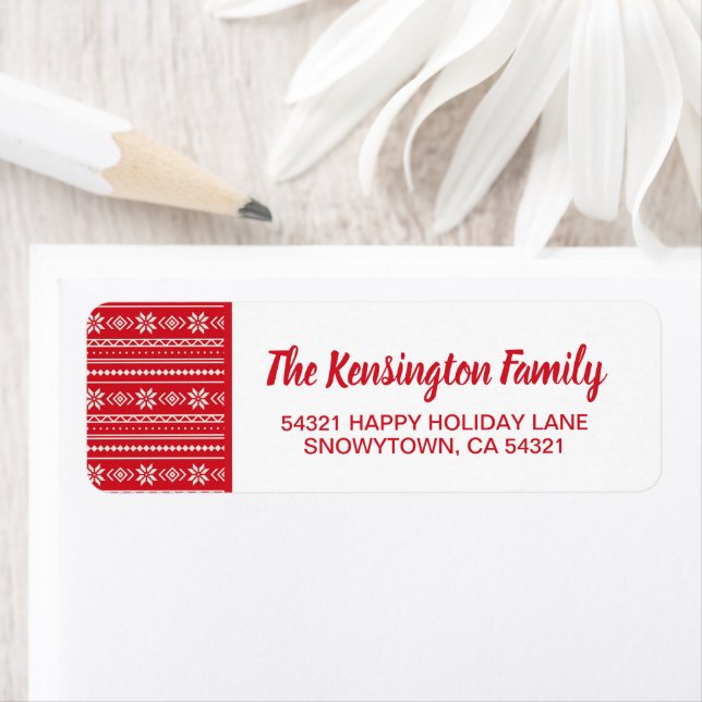 Festive Red Snowflake Holiday Christmas Sweater Label (Insitu)