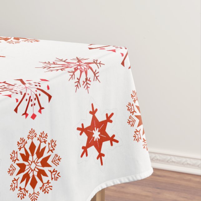 Festive Red Snowflake Pattern Christmas Holiday Tablecloth (In Situ)