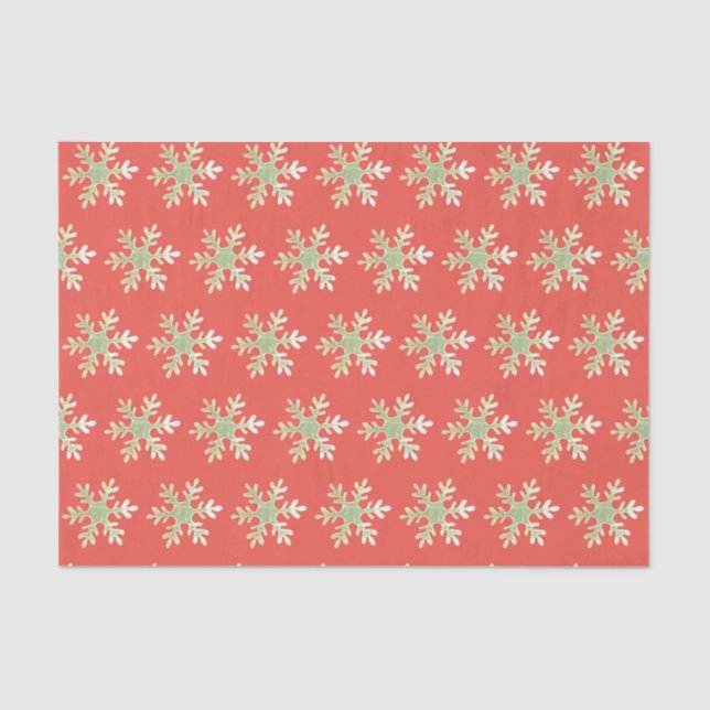 Festive Red Snowflake Pattern Christmas Holiday Tissue Paper (Front)
