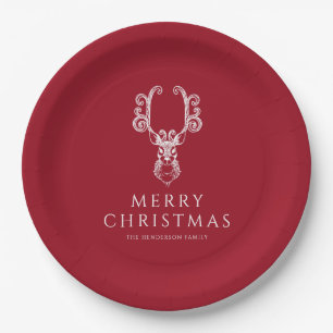 Festive Red Stag Merry Christmas Paper Plates