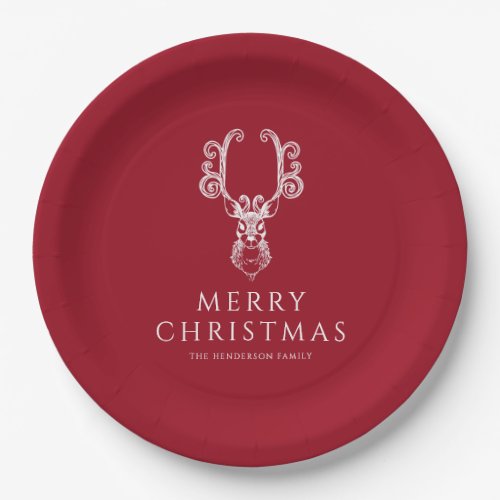 Festive Red Stag Merry Christmas  Paper Plates