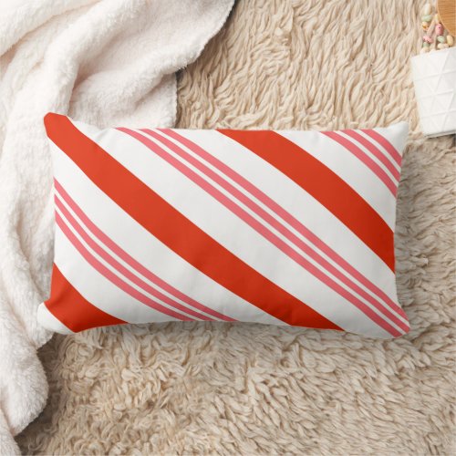 Festive Red Strawberry Candy Cane Striped Lumbar Pillow