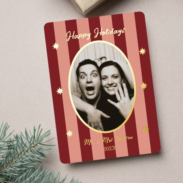 Festive Red Striped Holiday Party Foil Invitation (Creator Uploaded)