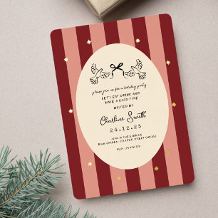 Festive Red Striped Holiday Party Invitation Foil Invitation