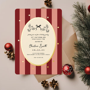 Festive Red Striped Holiday Party Invitation Foil Invitation