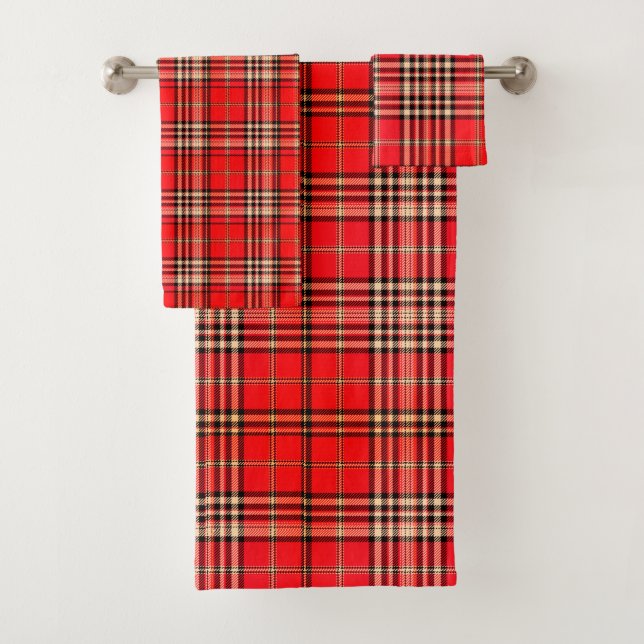 Festive  Red Tartan Bathroom Towel Set (Insitu)