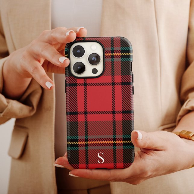 Festive Red Tartan Christmas Holiday Monogram  Case-Mate iPhone Case (Creator Uploaded)