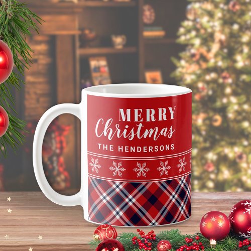 Festive Red Tartan Plaid Personalized Christmas Coffee Mug