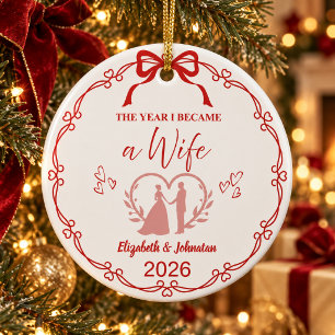 Festive Red The Year I Became A Wife Custom Ceramic Ornament