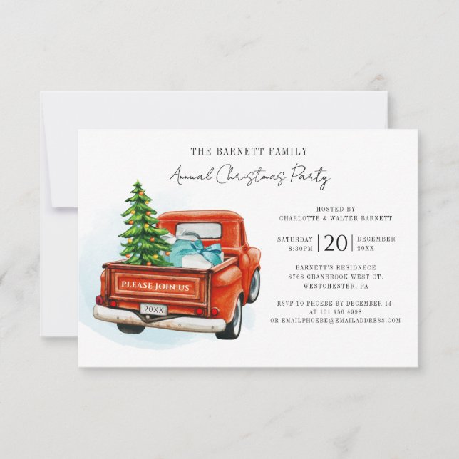 Festive Red Truck Christmas Party Invitation (Front)