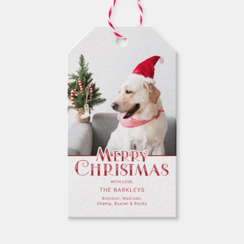 Festive Red Typography Photo and Polka Dots Gift Tags