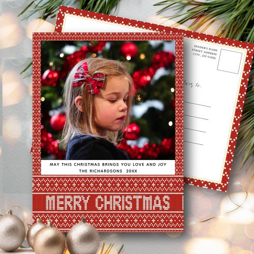 Festive Red Ugly Sweater Merry Christmas Text Holiday Postcard
