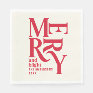 Festive red vintage merry christmas party napkins