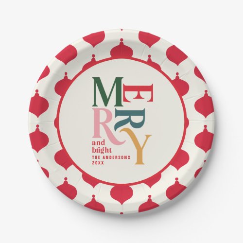 Festive red vintage merry chritsmas holiday party paper plates