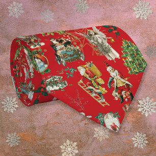 Festive Red Vintage Retro Christmas Fun Neck Tie