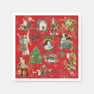 Festive Red Vintage Retro Christmas Holiday Napkins