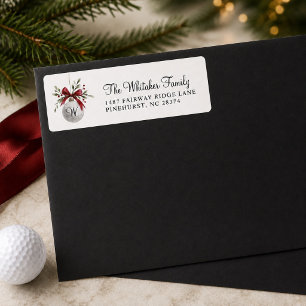 Festive Red Watercolor Golf Holiday Monogram Label