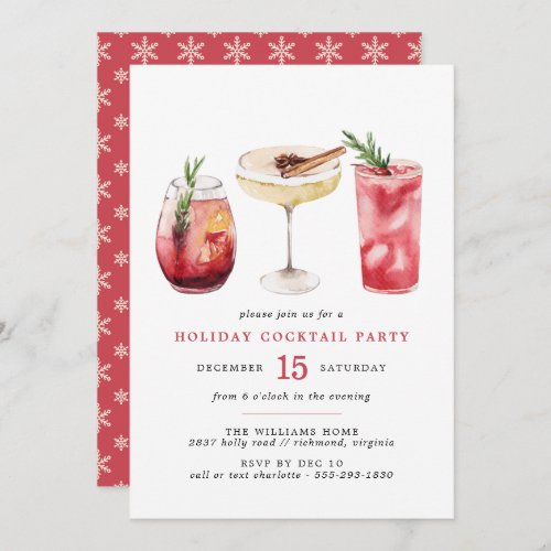 Festive Red  Watercolor Holiday Cocktail Party Invitation