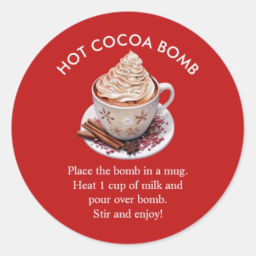 Festive Red Watercolor Hot Cocoa Bomb Classic Round Sticker