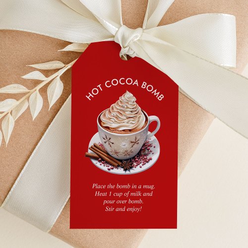 Festive Red Watercolor Hot Cocoa Bomb Gift Tags