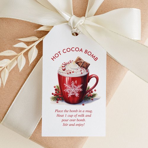 Festive Red Watercolor Hot Cocoa Bomb Gift Tags