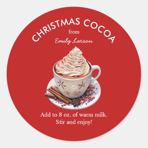 Festive Red Watercolor Hot Cocoa Classic Round Sticker