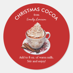 Festive Red Watercolor Hot Cocoa Classic Round Sticker